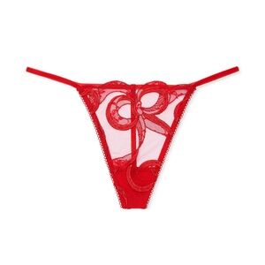 Victoria’s Secret dream angels red lace bow tie embroidered v-string panty